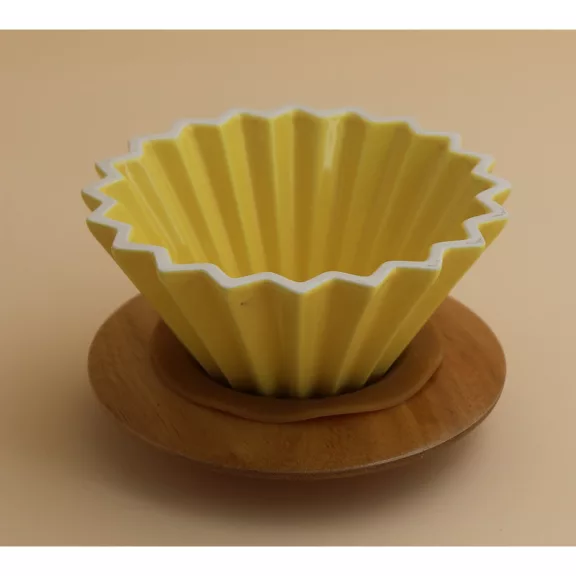 AVX-CDC001--2 Personal Ceramic Dripper+Wooden Holder-Yellow