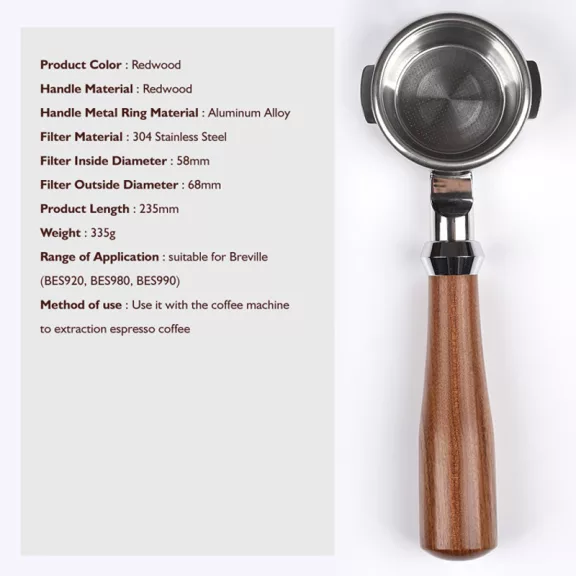 Sage 4119 68/58mm Open Filter Holder Handle with Redwood Handle