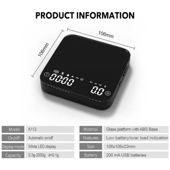 AVX K112EB Bluetooth Barista Scale 2000g with 0,1g Accuracy