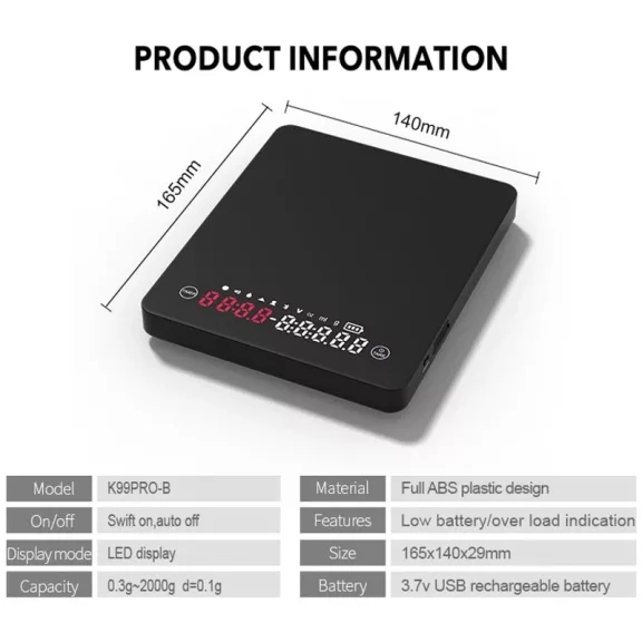 AVX K99 PRO Bluetooth Barista Scale 2000g with 0,1g Accuracy