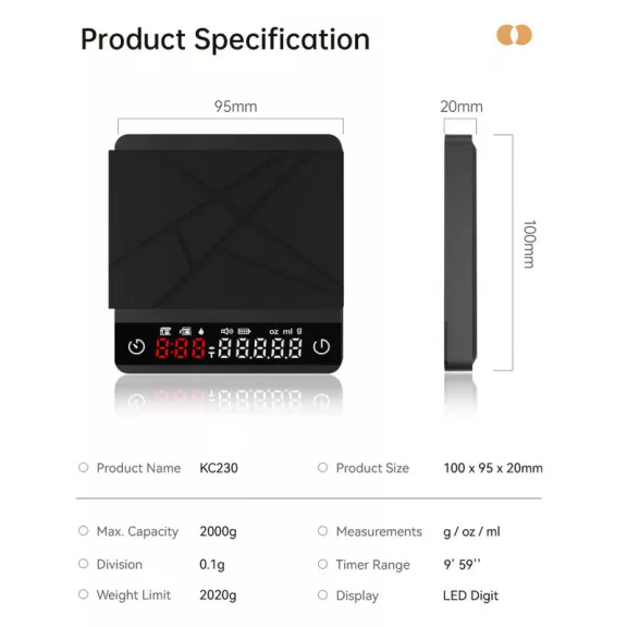 AVX KC230M Barista Scale 2000g with 0,1g