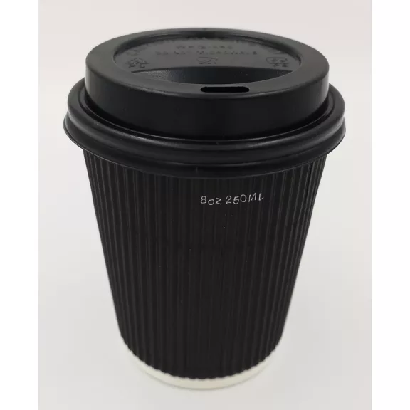 500pcs-Ripple black 8oz-250/200ml Paper Cup
