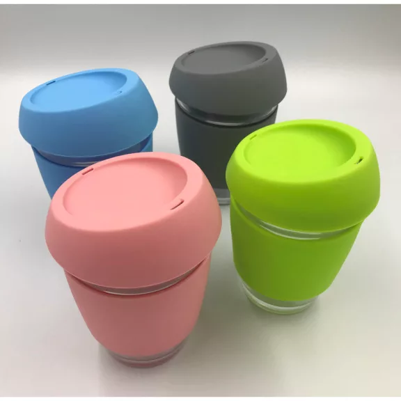 4pcs Borosilicate Glass Cup with Silicon Lid 350ml