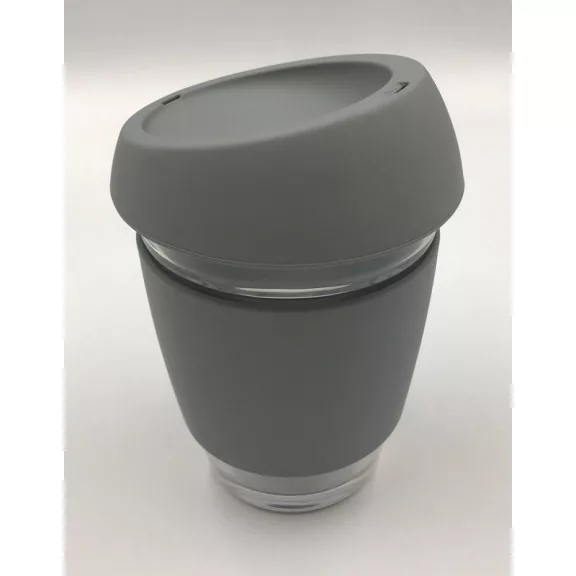 Borosilicate Glass Cup with Silicon lid 350ml grey