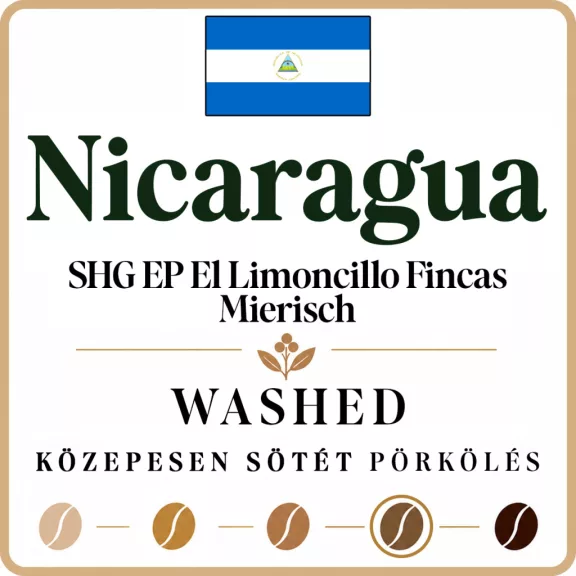 Nicaragua SHG EP El Limoncillo Fincas Mierisch washed Specialty-88p Pörkölt kávé 125g-KS Nicaragua SHG EP El Limoncillo Fincas Mierisch washed Specialty-88p Pörkölt kávé 125g-KS