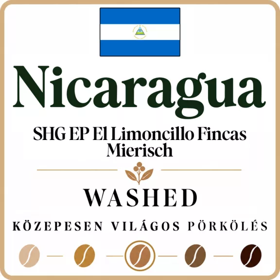 Nicaragua SHG EP El Limoncillo Fincas Mierisch washed Specialty-88p Pörkölt kávé 250g-KV Nicaragua SHG EP El Limoncillo Fincas Mierisch washed Specialty-88p Pörkölt kávé 250g-KV