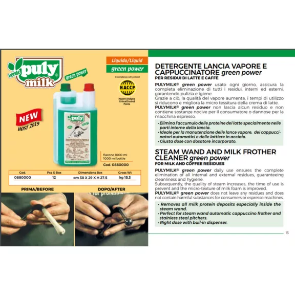 Puly Milk Verde Frother Steam Lance and Milk Jug Cleaner 1l