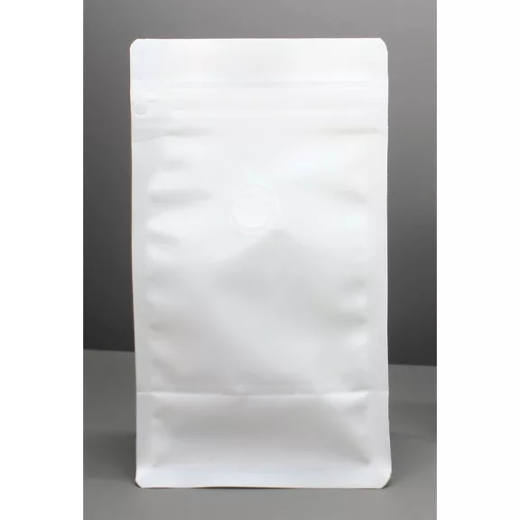 250 gr MF Zipper + Valve Box Bottom coffee bag White EVOH