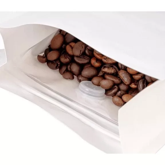250 gr MF Zipper + Valve Box Bottom coffee bag White EVOH
