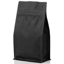   250 gr MF Zipper + Valve Box Bottom coffee bag Natural Black EVOH