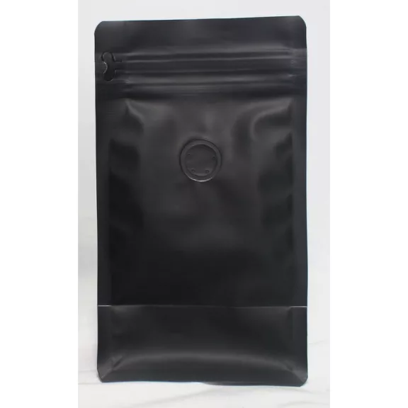 250 gr MF Zipper + Valve Box Bottom coffee bag Natural Black EVOH