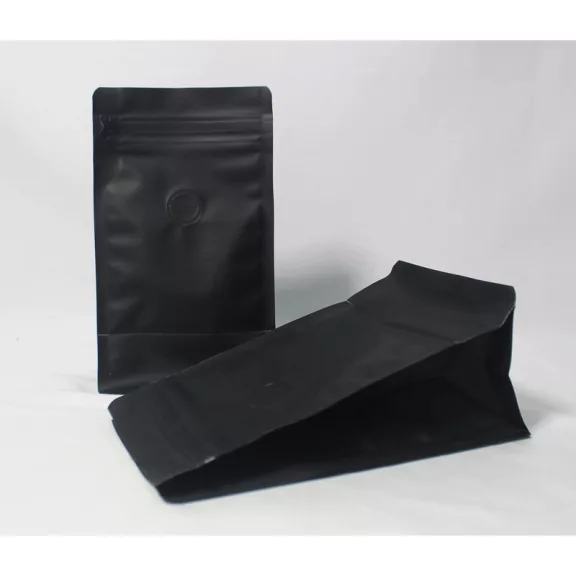 250 gr MF Zipper + Valve Box Bottom coffee bag Natural Black EVOH